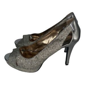 Alfani Fairfax Peep Toe Silver Platino Glitter High Heels